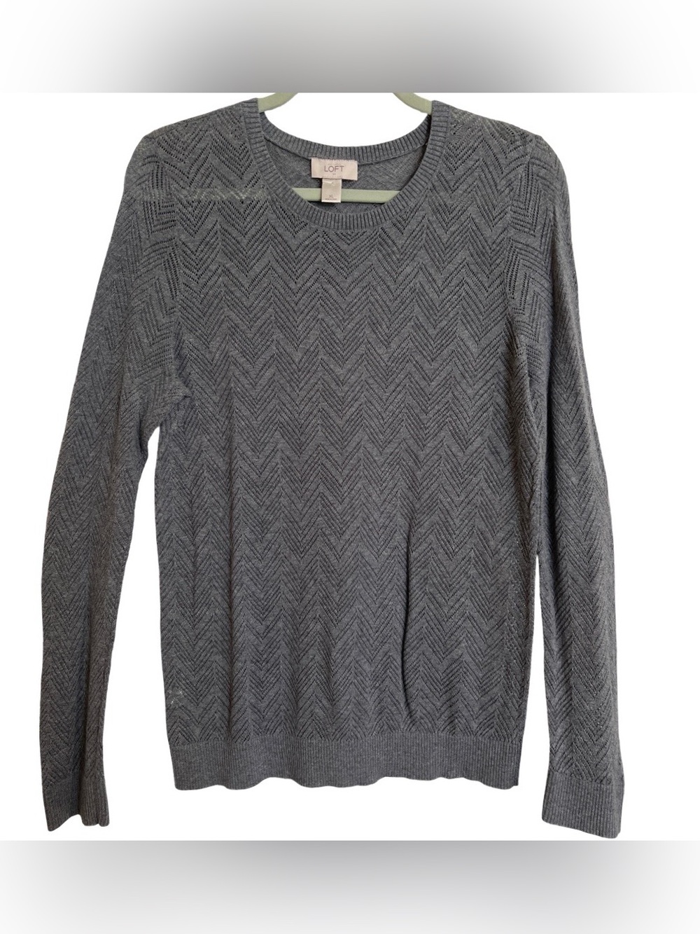 Ann Taylor LOFT Gray Crewneck Chevron Sweater SZ XL X-Large